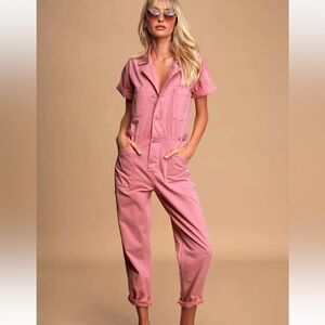 PISTOLA Grover Short Sleeve Field Jumpsuit Utility Pockets Button Front Size S